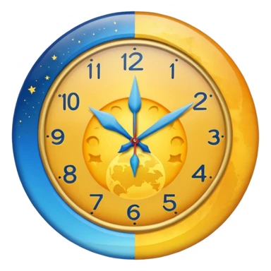 can you make me a clock emoji with the left side being a sunrise and the right side being a moon sticker