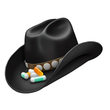Black cowboy hat with pills sticker
