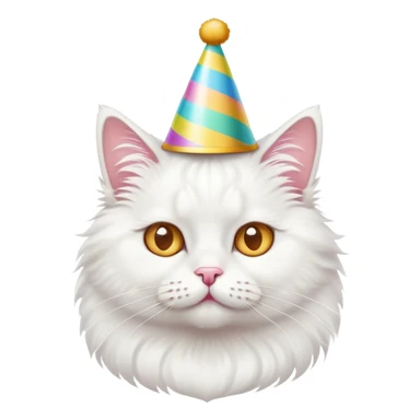 White cat with a party hat sticker