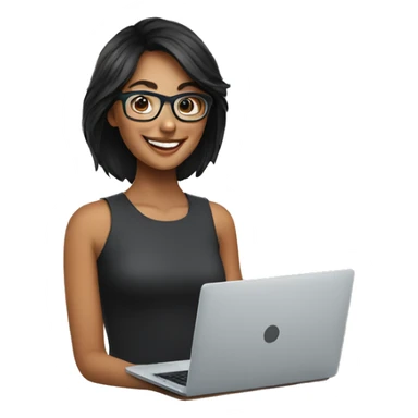Dark hair girl with optical glasses and laptop smiling wide sticker