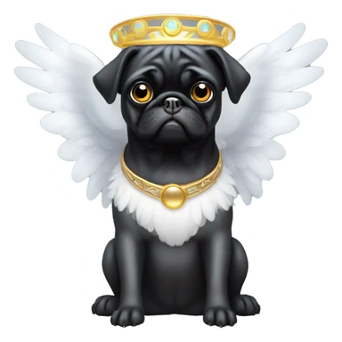 Black pug with a halo over his head and white wings sticker