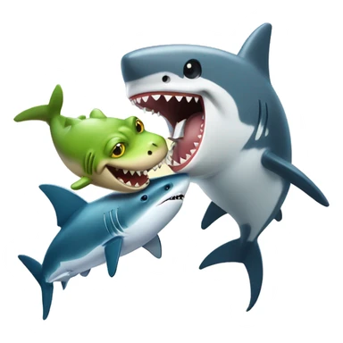 do a dog biting a shark wile the shark has a frog in its mouth  sticker
