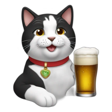 black and whit beer drinking cat sticker