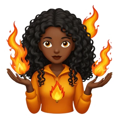 Dark curly long haired woman with fire in her hands sticker