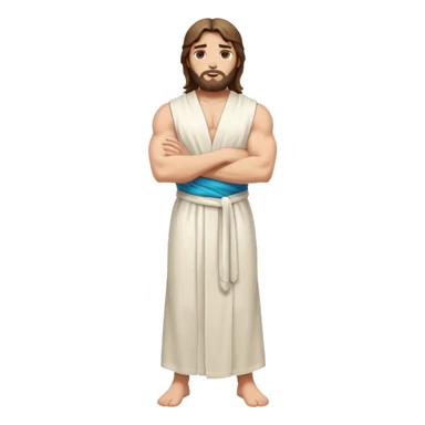 fullbody jesus christ jacked, sleeveless white robe and arms crossed sticker