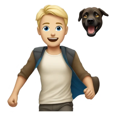 blond boy with blue eyes running with his malinois dog sticker