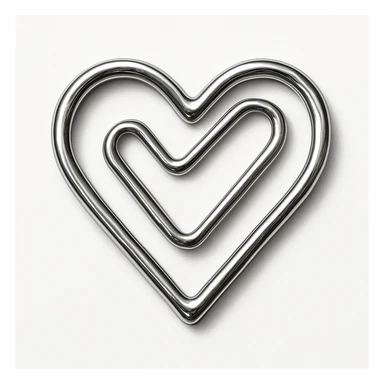heart-shaped paper clip, realistic metallic style sticker