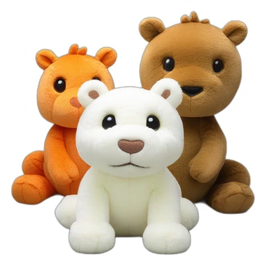 three jellycat dolls in a picture, white peluche dragon jellycat,hippopotamus jellycat, fox jellycat sticker