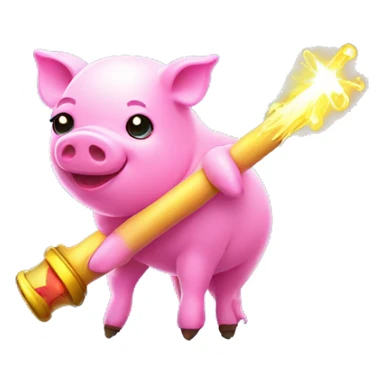 Kawaii neon pig with magic hand and wand  sticker
