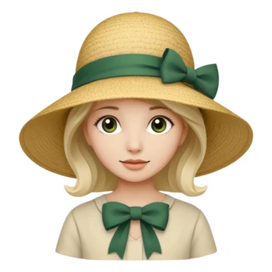 светло бежевая женская соломенная шляпа с большими полями и темно зеленым бантом sticker