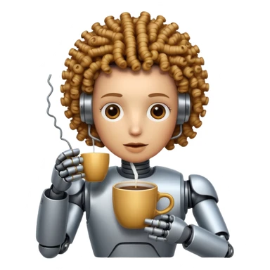 curly robot drink coffe sticker