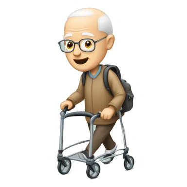 Bald Old Man walking with rollator sticker