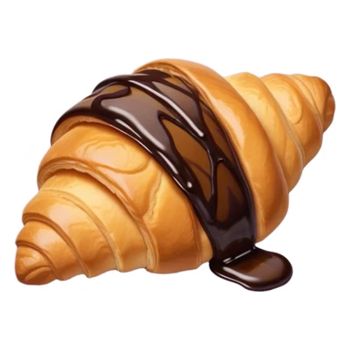There's a croissant with chocolate syrup on a pale purple napkin sticker
