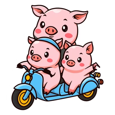 pig couple riding a motorbike, cute sticker