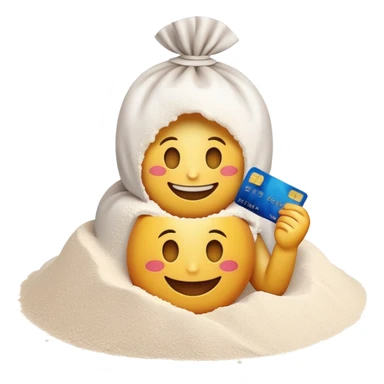 Happy emoji with credit card in hand a pile of flour sticker