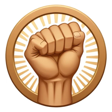 Round emblem symbolizing combat sports, featuring a clenched fist facing forward at the center. The fist is bold and strong, representing power and skill in martial arts. Surrounding the fist are dynamic lines, giving the emblem a sense of motion and energy. sticker