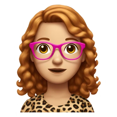 Slightly ginger brunette girl with medium hair length with leopard print glasses and a pink ribbon in her hair  sticker