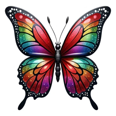 edgy black and red glittery iridescent rainbow transparent butterfly with detailed intricate patterns sticker