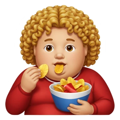 A fat tat with curly hair that’s eating chips sticker