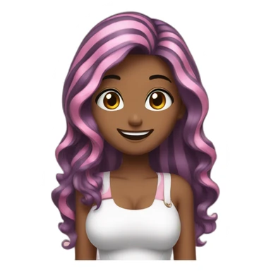 women with black Pink striped hair, a long long hair, pink eyes,korean, She raises a thumbs up, nervous, and smiles, She is wearing a short white dress, she is 18 years old  sticker