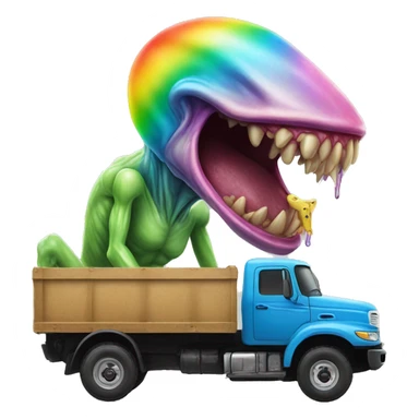 Rainbow alien licking a truck sticker