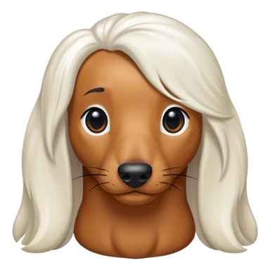 Sausage dog with long white hair a black eye and a few black spots sticker