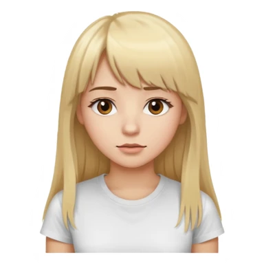 Woman with long blond hair and bangs, brown eyes with eyelashes, white T-shirt, looking to the left sticker