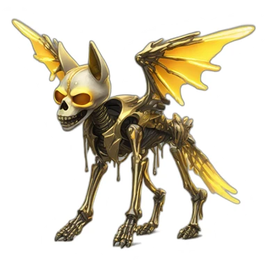 Melting Neon and gold Zombie skeleton fox with wings and prosthetic leg  sticker