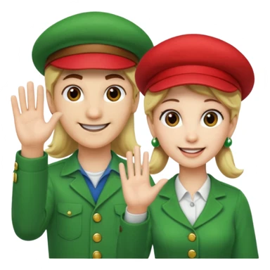blonde female Luigi (with the Luigi green hat) and a normal brown hair male Mario with the red hat. They are friends! Maybe highfiving or just smiling sticker