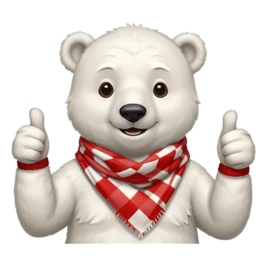Polar Bear, smiling, thumbs up, wearing red Checkered Triangle scarf sticker