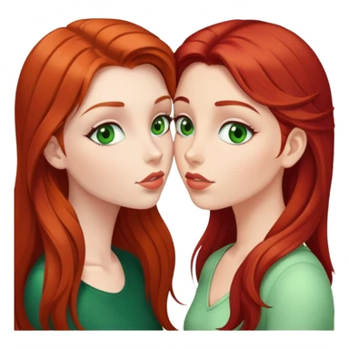 A red-haired girl with green eyes kisses a brunette with long hair sticker