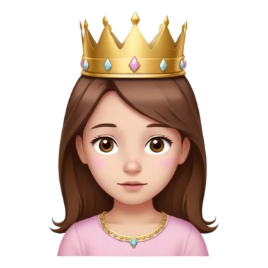 girl with long brown hair, brown eyes, baby pink top, gold crown on her head, small birthmark next to her nose on the left, birthday vibe sticker