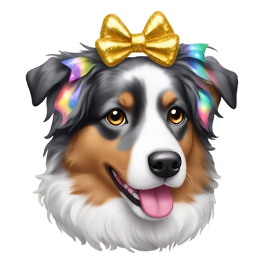 Lisa frank glitter Australian shepherd with bows on head sticker