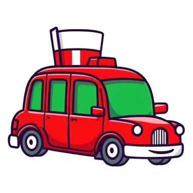 A red taxi cab shaped like a soda can sticker