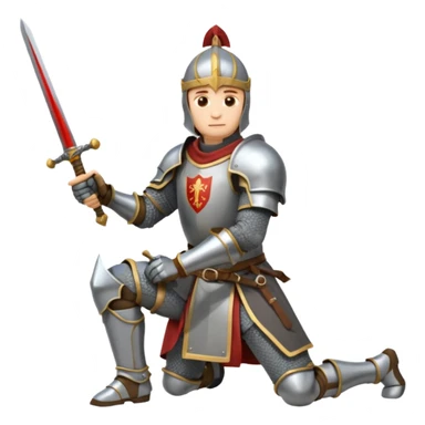 A knight kneeling down on one knee with his sword side angle sticker