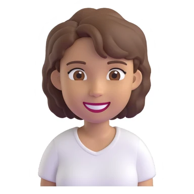 3D emoji style character with short tousled brown hair, smiling, light skin, white shirt sticker