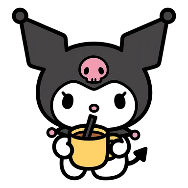 Kuromi character drinking coffee sticker
