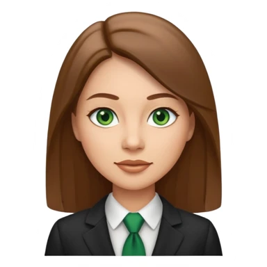 Adult woman avatar, light skin tone, oval face, straight long brown hair, green eyes, neutral mouth, business  sticker
