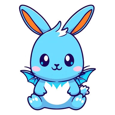 An adorable bunny ice dragon sticker with fluffy rabbit ears, icy blue scales, crystal wings, and cute dragon features sticker