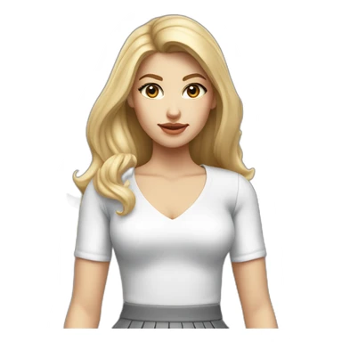 hyperrealist caucasian long blonde brown eyes woman white top gray mini tight skirt black high heels sticker