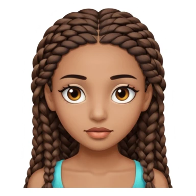 girl with thin braids long hair and brown eyes, brown skin, eyelashes, siren eyes sticker