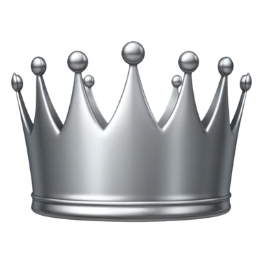 A luxury silver crown emoji, chrome metallic finish, smooth rounded edges, subtle sparkle, polished reflective surface, cute proportions, iOS emoji style, centered on a clean white background, soft studio lighting, no outlines sticker