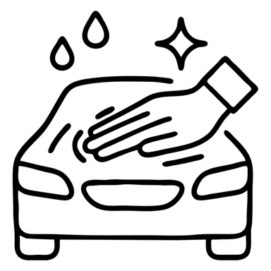 outlined icon of a premium car hood with an elegant hand wearing a white glove, water drops and shine, black and silver, smooth motion lines, modern and clean sticker