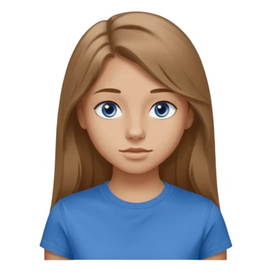 A 16-year-old girl with long, light brown hair and blue eyes. She also has slightly tanned skin, a small nose, and average-sized lips (though her lower lip is slightly larger than her upper lip). She's wearing a taupe T-shirt with a round neck.  sticker