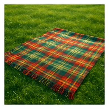 Green grass with a plaid blanket on it sticker