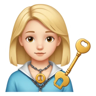 a 14-year-old girl with a key around her neck sticker