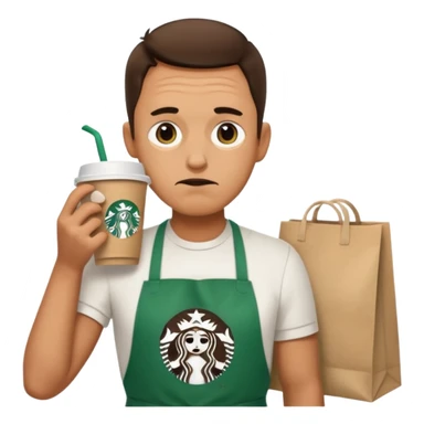 create a emoji for my male friend who is doing double shifts at starbucks and tired  sticker