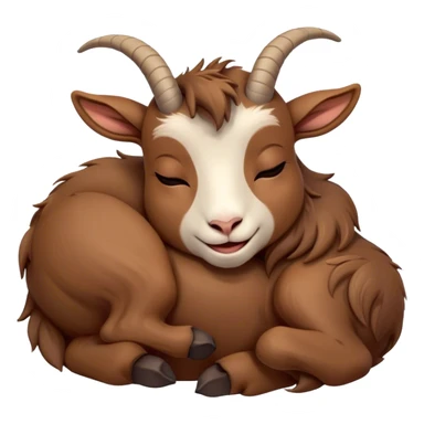 Meme-Worthy Cute Sleeping Brown Goat Portrait Emoji, Head resting peacefully with a contented smile, showcasing a robust build and a luxuriously soft brown fur, eyes shut in a serene, restful nap, Simplified yet hilariously adorable features, highly detailed, glowing with a soft, drowsy light, high shine, relaxed and utterly lovable, stylized with an air of playful laziness, bright and heartwarming, soft glowing outline, capturing the essence of a comically sleepy goat, so meme-worthy it feels like it could instantly become the next viral sensation of adorable slumber! sticker