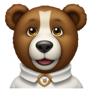 Brown Teddy bear wearing a white jester collar. sticker