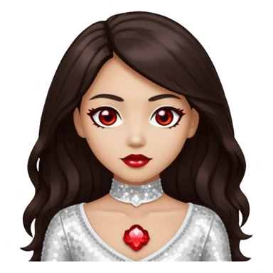 Bloody Mary with light skin, long dark brown hair, red eye, white sequin outfit sticker